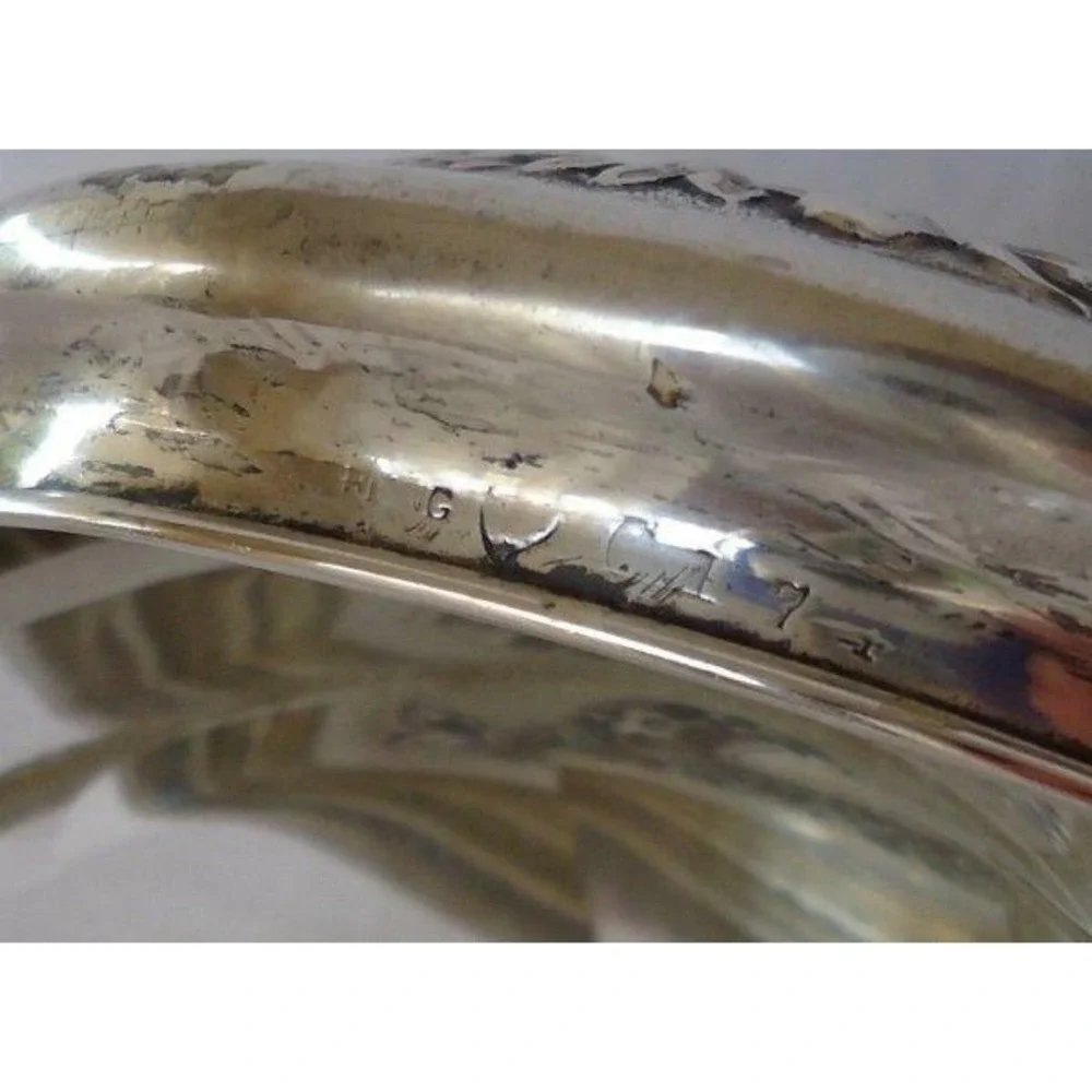 Antique Cut Glass Powder Jar Sterling Silver Lid Monogram FMC 1899 Clear Paneled